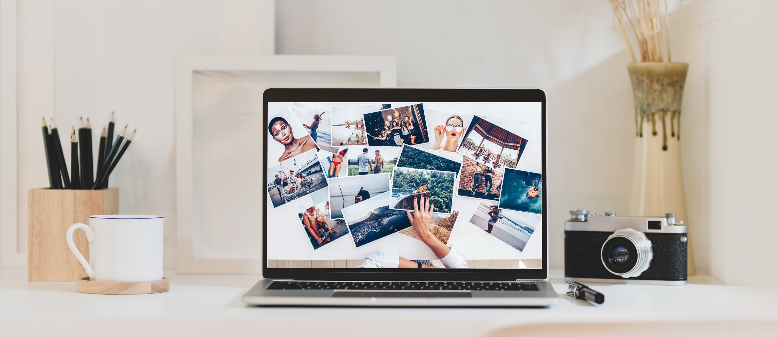 Professional photographer creative studio with office supplies